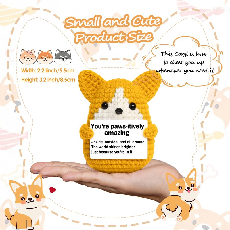 Mini Crochet Corgi Gift for Mothers Day Teacher Appreciation Graduation Fathers Day,Positive Crochet Corgi Emotional Support Inspirational Puppy Stuffed Gift for Dog Lover,Handmade Dog Desk Decor