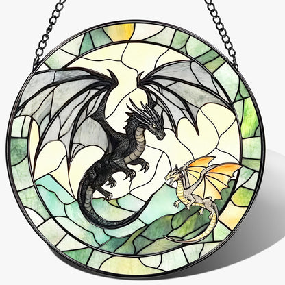 Stained Glass Window Hanging, Pauyadu 8 Inch Dragon Suncatcher Ornament, Stained Glass Suncatcher, Window Decor, Dragon Lovers Gifts, Gifts for Women, Men, and Friends