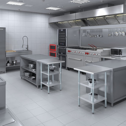 24" Long X 24" Deep Stainless Steel Work Table with 2 Shelves | Metal Food Prep Station | Commercial & Residential NSF Utility Table