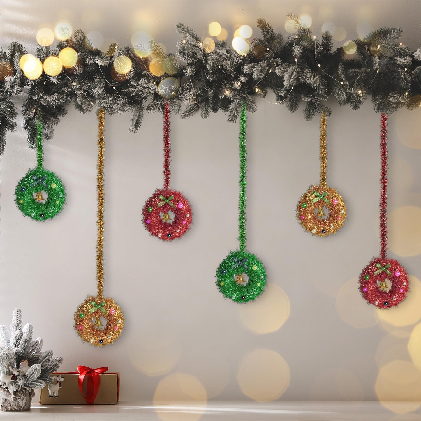 Cinrobiye 12 Set Christmas Wreath Craft Kits DIY Winter Christmas Tree Hanging Wreath Ornament Decorations Kit Xmas Crafts for Holiday Christmas Home Classroom Party Activities Project