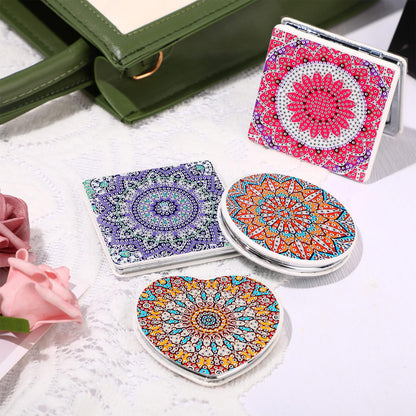Geetery 12 Pcs Painting Compact Mini Mirror DIY Painting Portable Folding Handheld Makeup Purse Mirror Diamond Art Gift Set for Women