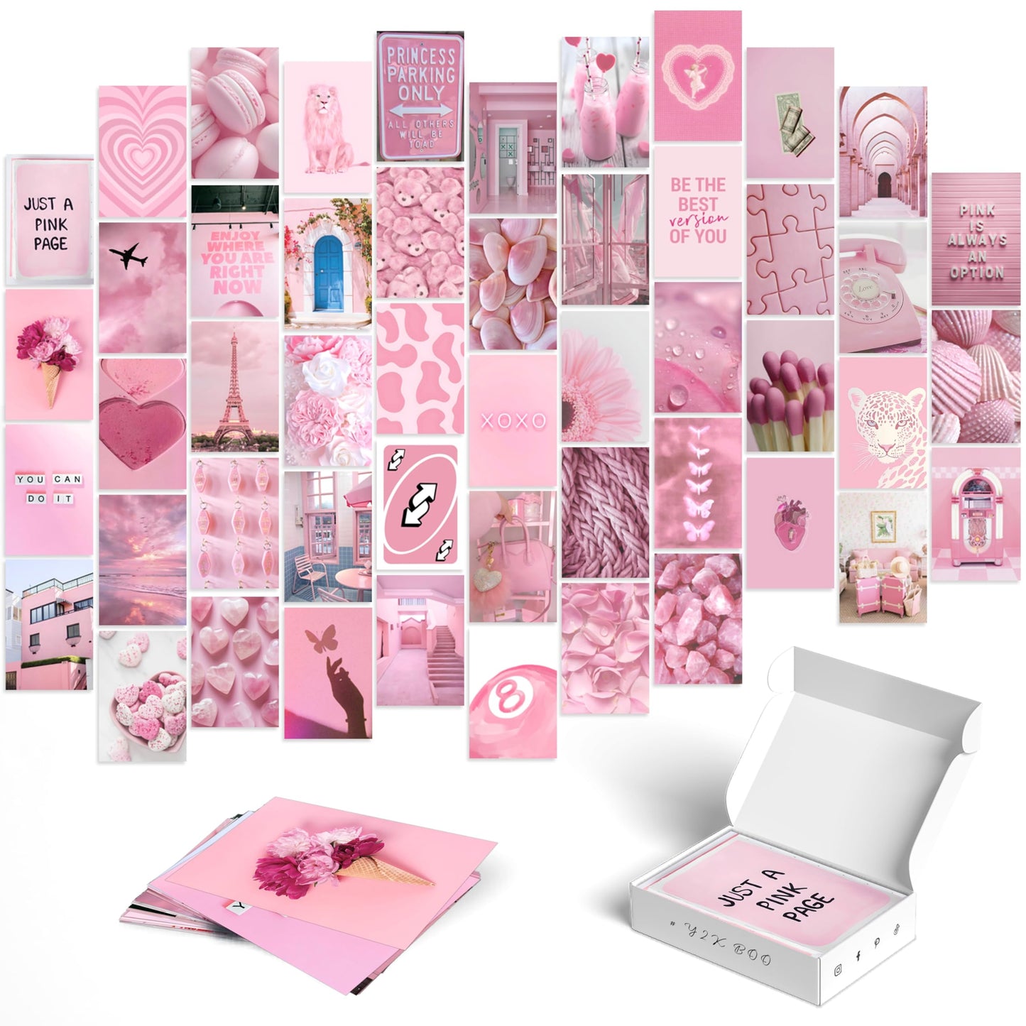 Y2K BOO Soft Rose Pink & Blush Pink Wall Collage Kit - 50pcs Coquette Aesthetic Prints, Dreamy Baby Pink Wall Decor for Teen Girls, 4x6 Romantic Photos for Apartment & Dorm