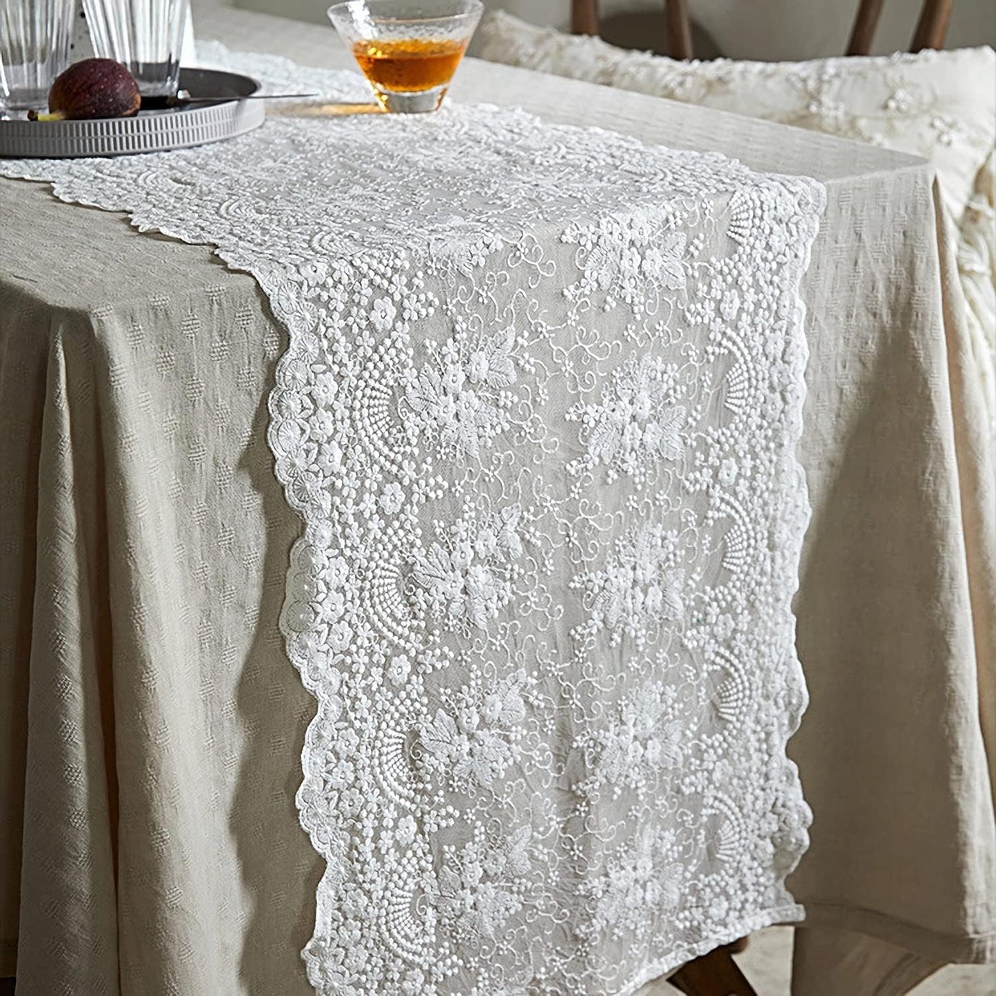 Insparkle Living 36"-Vintage Short Lace Table Runner Small Lace Runners Doilies Dresser Scarf for Bedroom, End Table