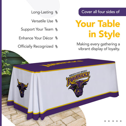 Victory Corps Minnesota State Mavericks College Sports Printed Table Throw - NCAA Licensed - Polyester - School Tablecloth (White, Purple, Yellow) (6' Draped)