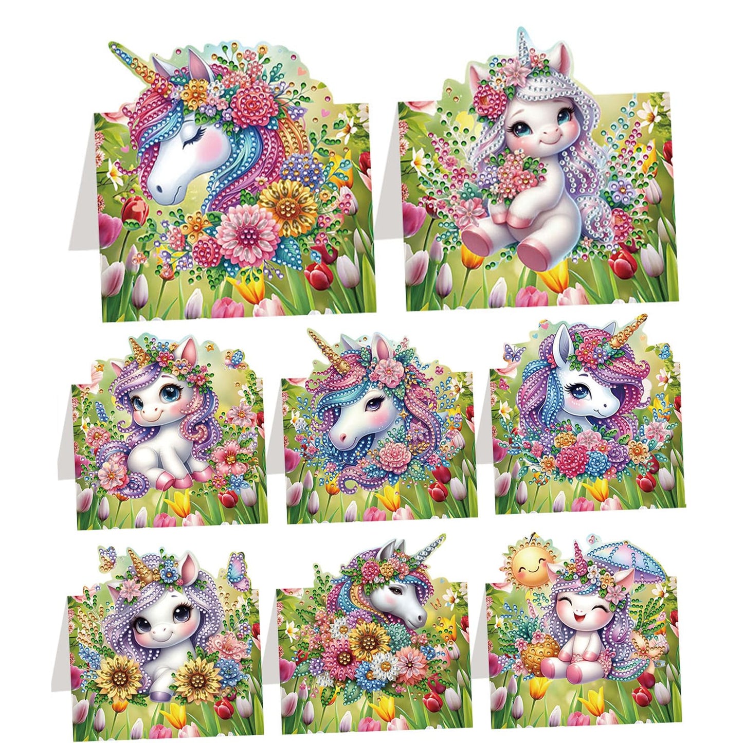 POETRYDRAW 8 Pack 5D DIY Diamond Art Painting Christmas Greeting Card Kit, Diamond Art Birthday Holiday Greeting Card, Crafts Kit Creative with Envelope
