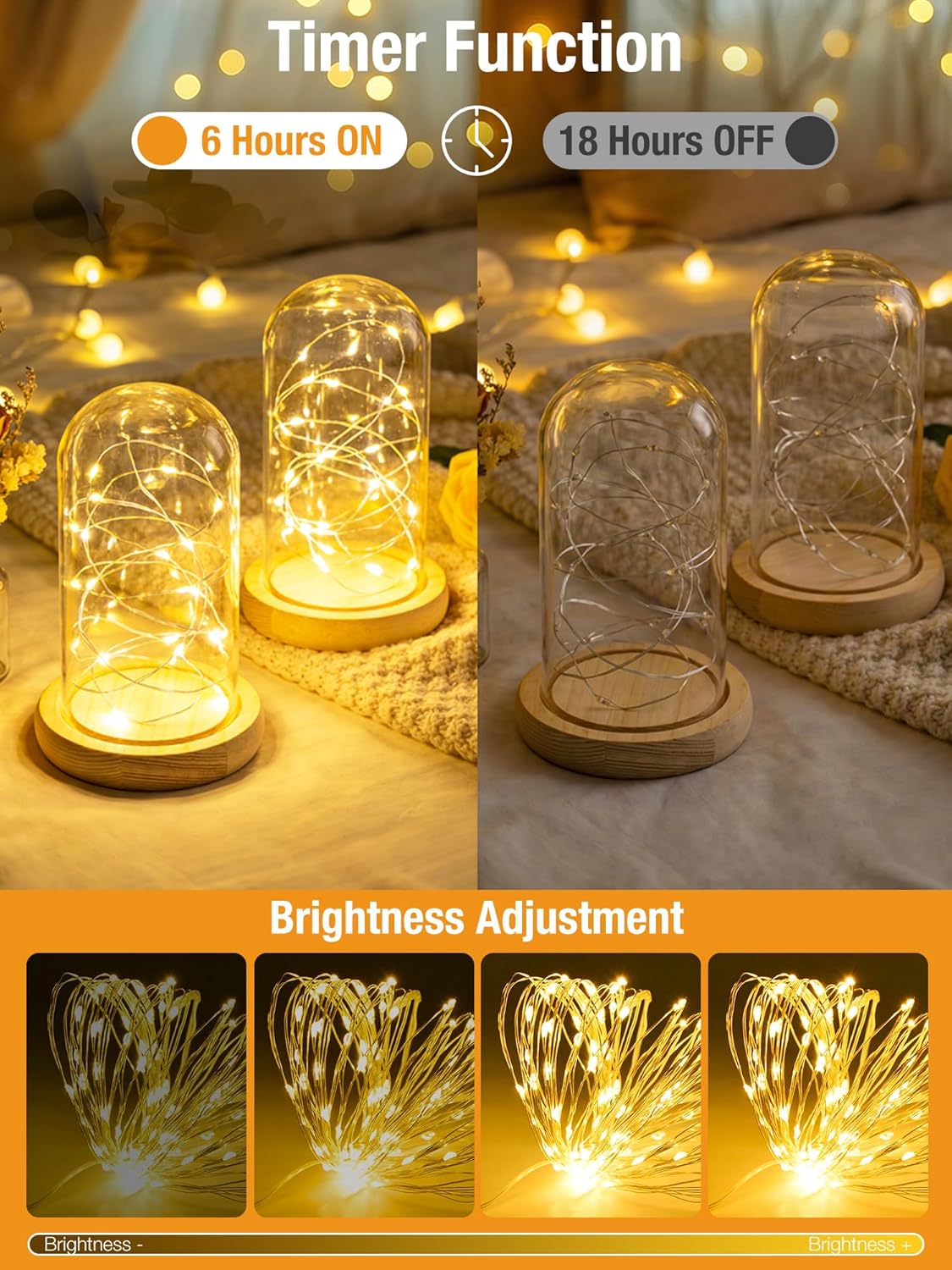 4 Pack 16FT 50LED 8 Dimmable, btfarm Fairy Lights Battery Operated with Timer, Twinkle String Lights Battery Powered