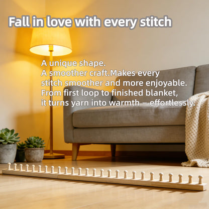 FOBEVTEF 53.9'' DIY Chunky Knit Blanket Loom, Wooden Loom Frame for DIY Throw Blankets, Adjustable Size Hand Knitting Kit | No Needles Required | Foldable & Portable | Beginner Friendly Yarn Craft