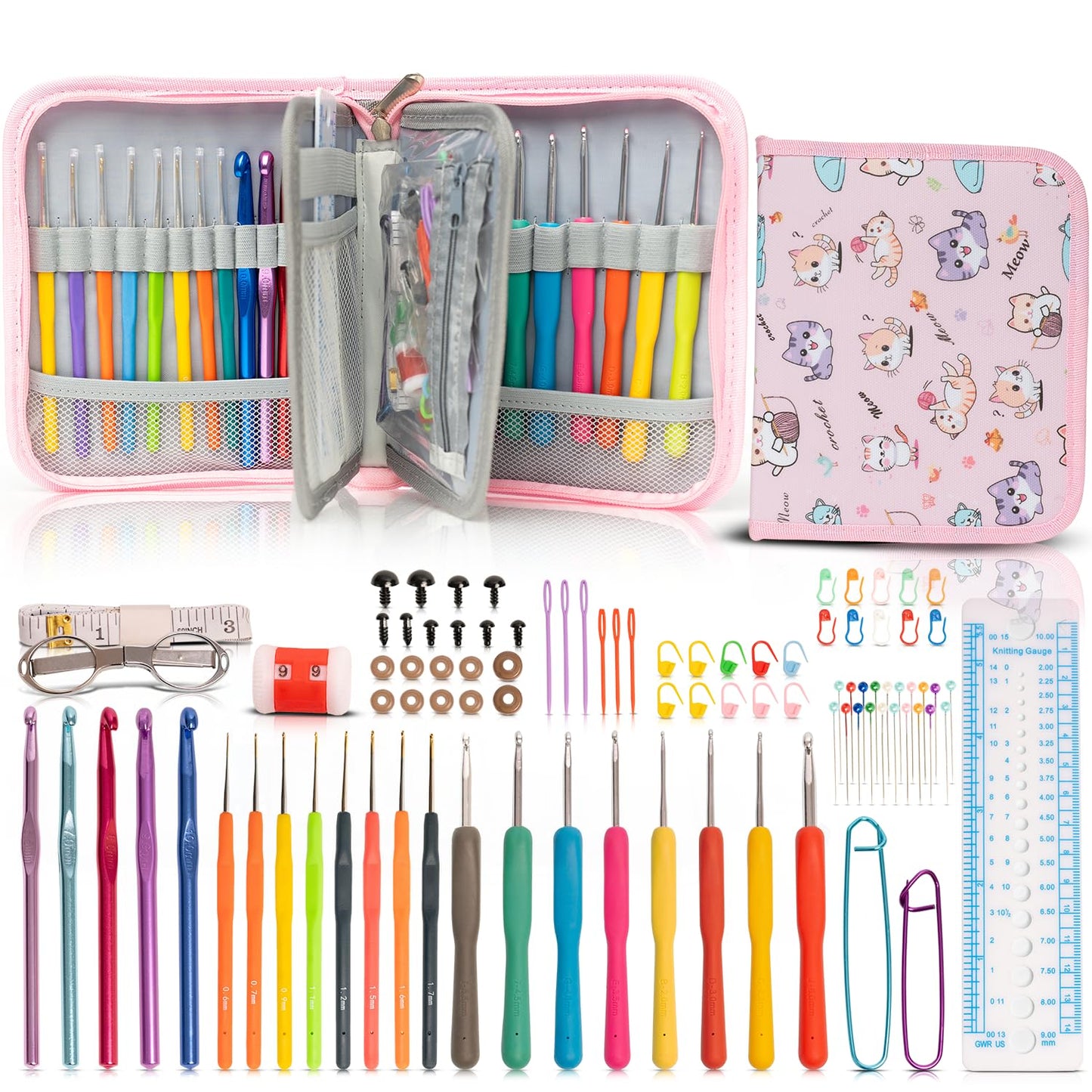 SHAXANO Crochet Hooks Kit with Case, 95-Piece, Ergonomic Crochet Needles Weave Yarn Kits DIY Hand Knitting Art Tools for Beginners and Experienced Crochet Lovers
