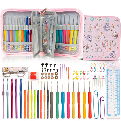SHAXANO Crochet Hooks Kit with Case, 95-Piece, Ergonomic Crochet Needles Weave Yarn Kits DIY Hand Knitting Art Tools for Beginners and Experienced Crochet Lovers