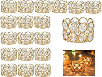 Pack 20 Home(20pcs, of Gold Crystal Tea Lamp Candlesticks Bowl Tealight Candle Holders Decoration Jewelry Votive