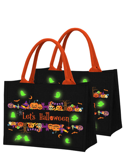 Let's Tote Halloween Canvas Candy Tote Bag With Handle, Ghosts Glow In The Dark, Great Pumpkin Halloween Party Gift. Reusable Bag for Trick or Treat, Candy Bucket. (Large 1-Pack)