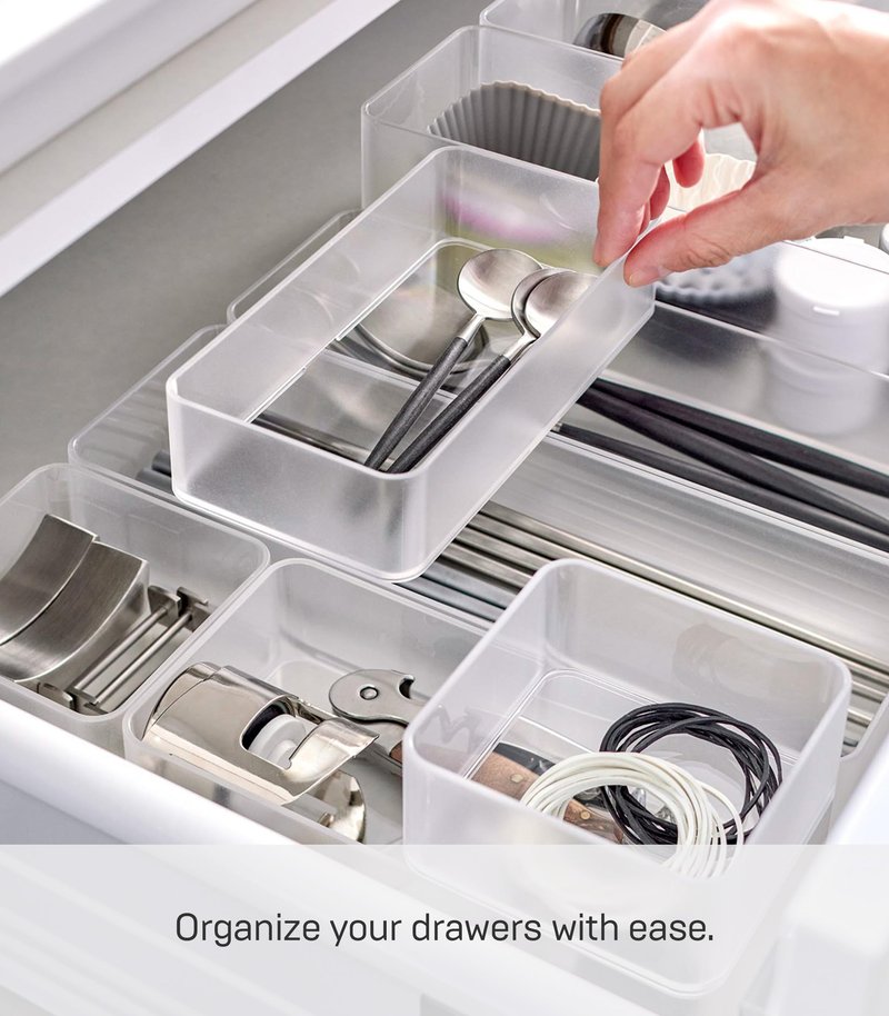 YAMAZAKI Home Tower Set Of 2 Clear Bottom Storage Cases - Stackable Transparent Organization Bins, Medium - Medium - Ps Resin