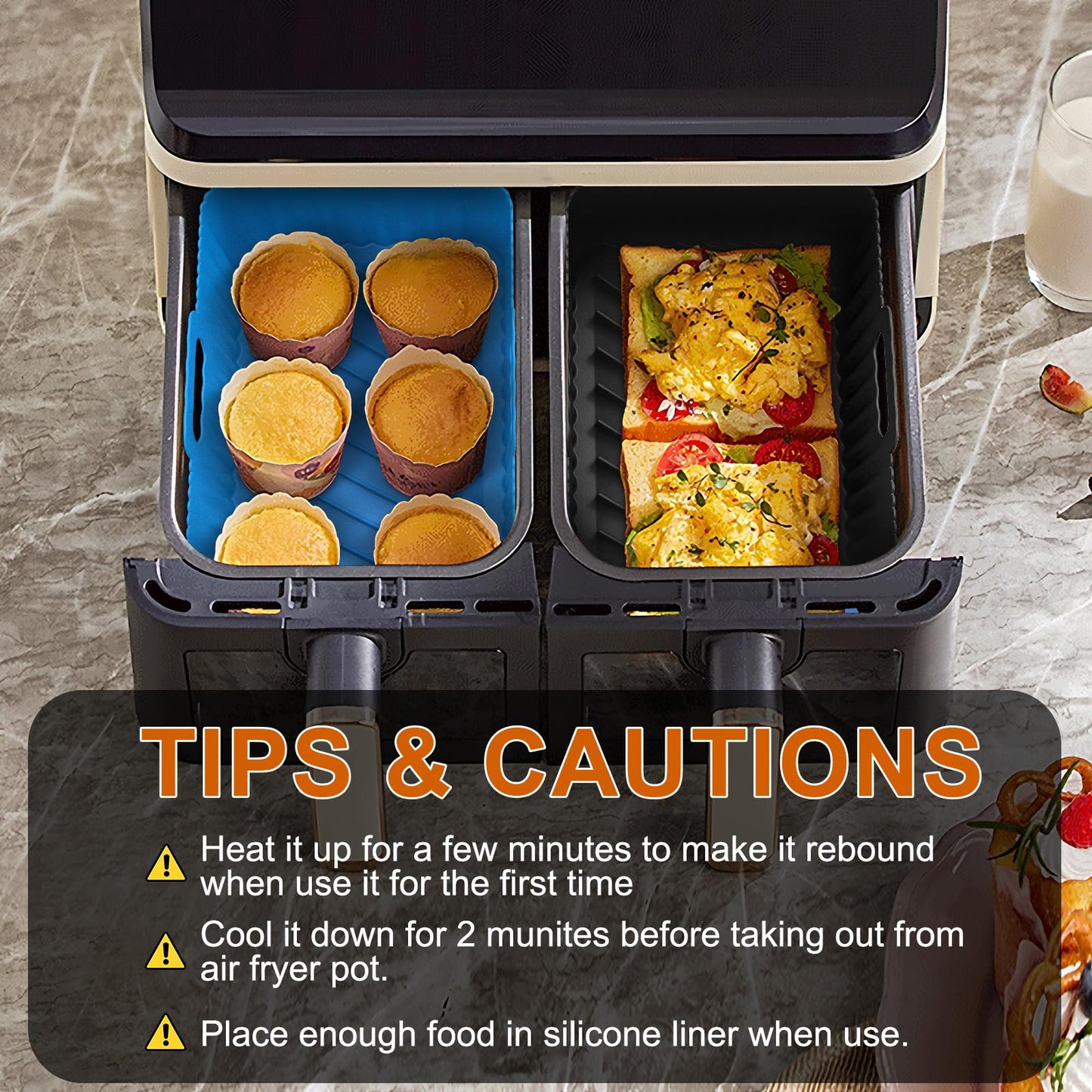 Air Fryer Silicone Liners Square 2 Pack 7.1 Inch Airfryer Liners 4-7 QT Reusable Air Fryer Liners Silicone Pot Oven Liner Baking Tray, Air Fryer Basket Silicone Mat Bowl Air Fryer Accessories Kitchen