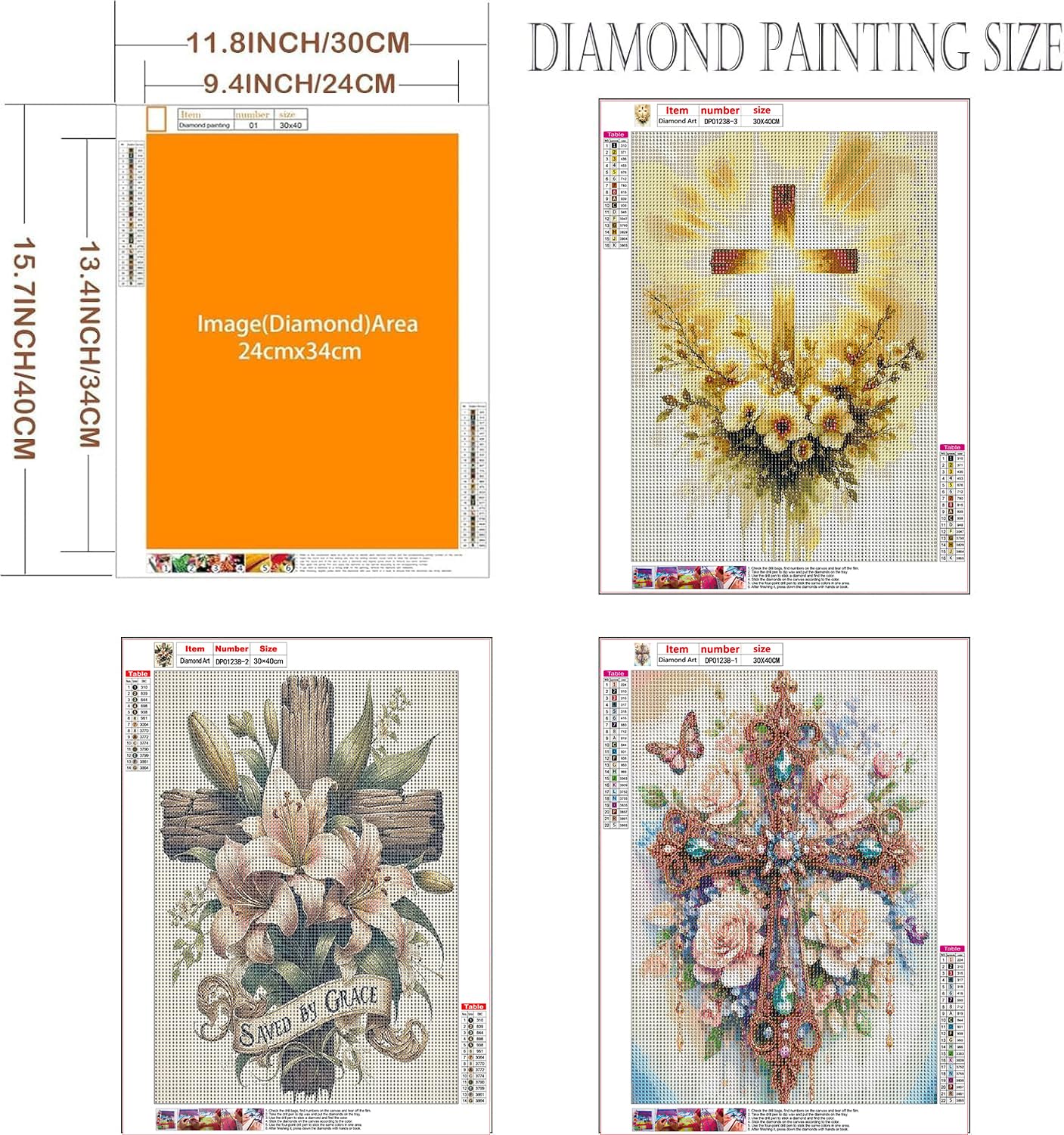 EIBEILI 3 Pack Cross Diamond Art Kits for Adults - 5D Diamond Paintings for Beginner,DIY Flowers Round Full Drill Dots Pictures Gem Art Painting Kits for Home Wall Decor 12x16inch