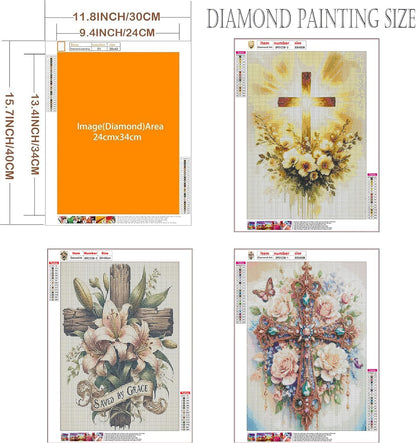 EIBEILI 3 Pack Cross Diamond Art Kits for Adults - 5D Diamond Paintings for Beginner,DIY Flowers Round Full Drill Dots Pictures Gem Art Painting Kits for Home Wall Decor 12x16inch