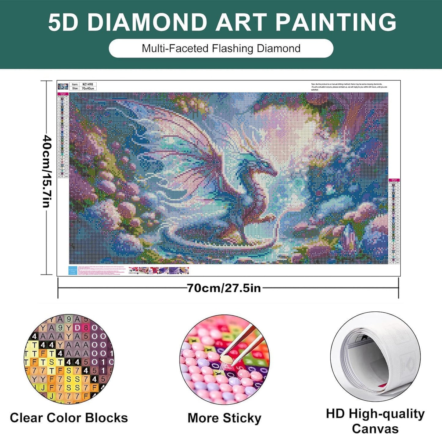 Zythron Large Diamond Art, Dragon Diamond Art Kits for Adults Beginner, Large Dragon Landscape Diamond Painting 5D DIY Full Round Gem Crystal Art Paint by Diamond, Home Wall Decor 27.5 X 15.7 inch
