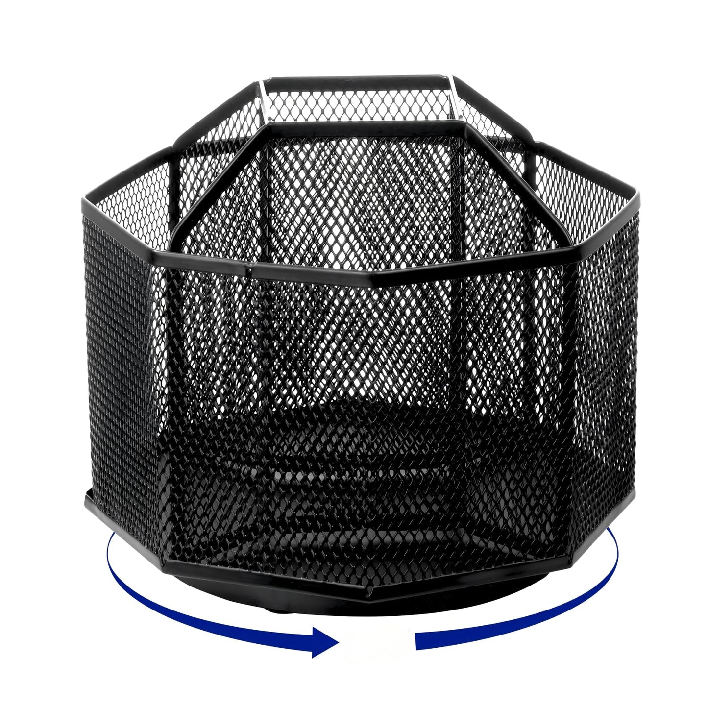Comix 360° Rotating Pen Holder for Desk, 5 Compartments Office Desk Organizer, Black Mesh Metal Pencil Holder Cup for Office Home School