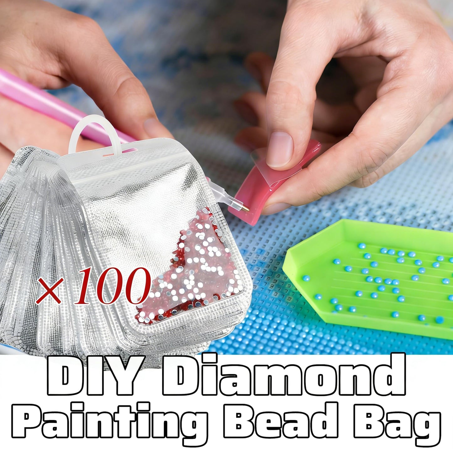 antor 100 PCS Diamond Painting Beads Storage Bags, Reusable Diamond Art Storage Accessories Ziplock Pouches, Craft Supply Bead and Gem Organizer for DIY Projects