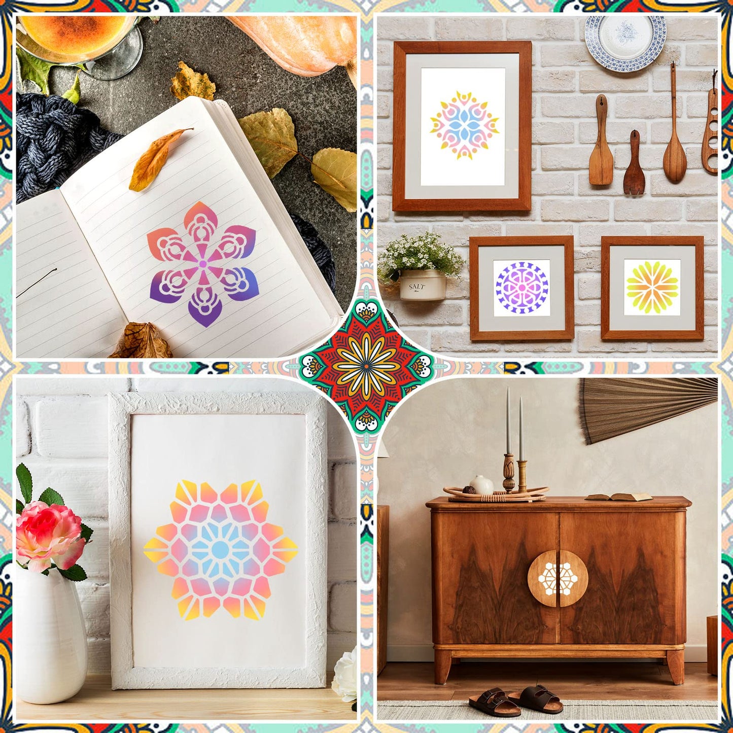 80 Pieces Mandala Stencils for Painting 3 x 3 Inch Mandala Painting Craft Stencils Reusable Templates for Wood Rocks Furniture Wall Floor DIY Art Projects Fabric Tile