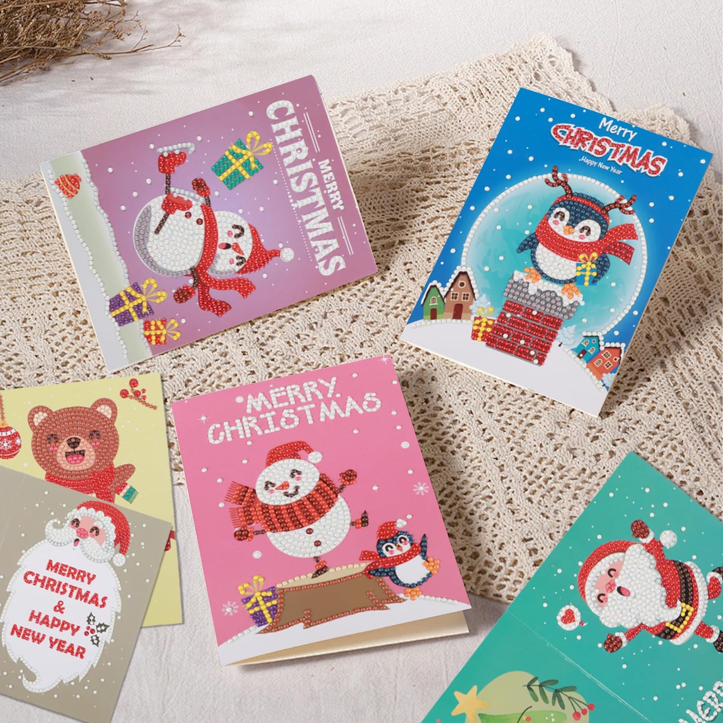 Tontut 18pcs Diamond Painting Greeting Card Kit Random Assorted DIY Handmade Cards with Envelopes Creative Gift for Birthdays, Christmas