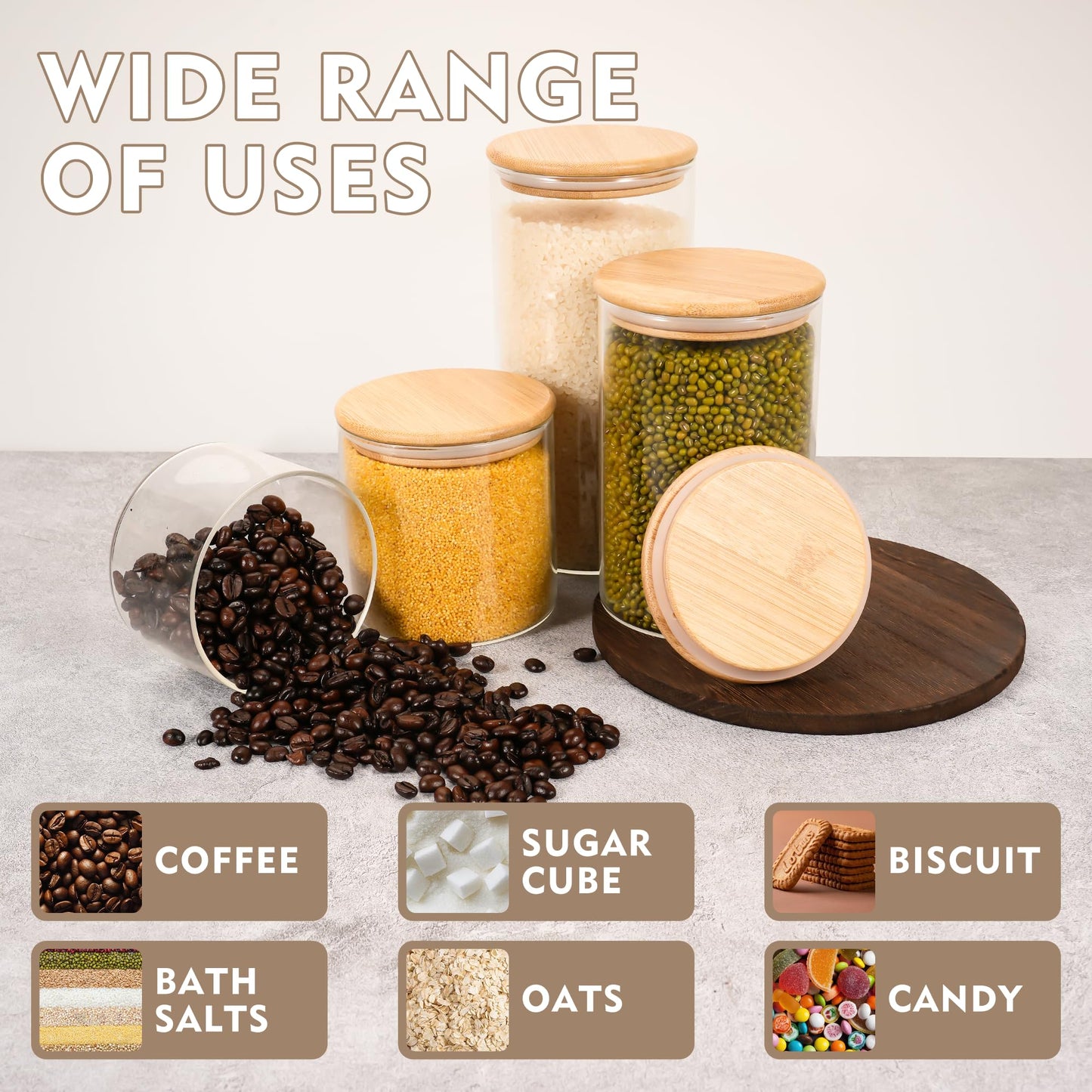 2PCS Glass Storage Jars with Airtight Lids,32 fl oz (950ml) Cute Clear Storage container with bamboo Lid,Glass Pantry Canister for Beans, Rice,Sugar,Cookie Coffee (N-Clear-2PCS-32FL OZ/950ML)