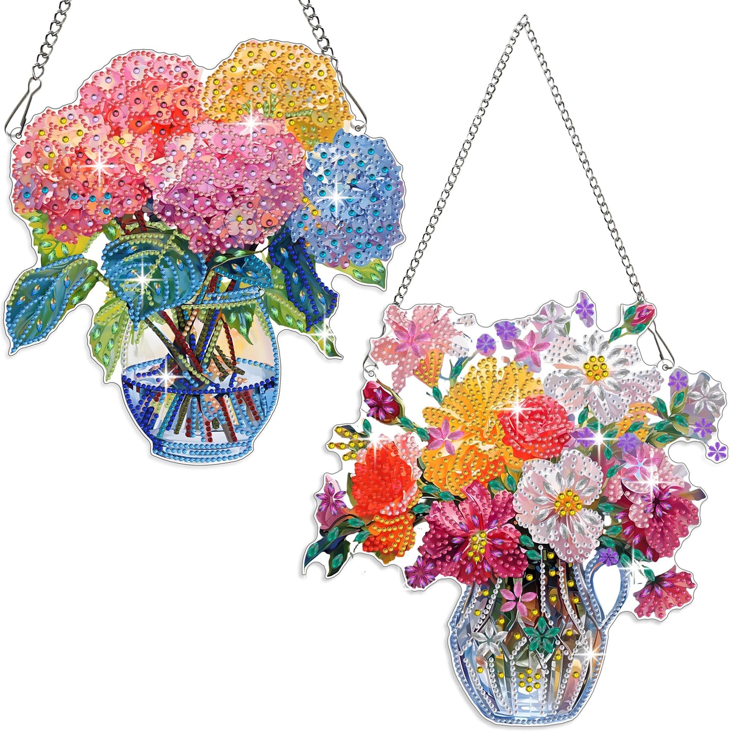 Muzagroo Art Flowers 5D Diamond Art Kit for Adults, DIY Special Shaped Diamond Art Hanging Ornament for Windows, Crystal Window Hanging Pendant Ornament 2PCS (Flower)