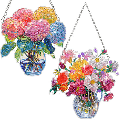 Muzagroo Art Flowers 5D Diamond Art Kit for Adults, DIY Special Shaped Diamond Art Hanging Ornament for Windows, Crystal Window Hanging Pendant Ornament 2PCS (Flower)