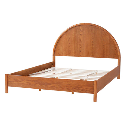 Christopher Knight Home Elsinore Queen Size Bed Frame with Arched Headboard, Modern Wooden Platform Bed, Wood Bed Support and Slats, No Box Spring Needed, Queen Size Beds for Adult, Light Brown