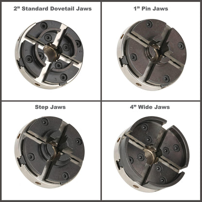 VINWOX SCR4-4NV-SET 4" Wood Lathe Scroll Chuck Set, 4-Jaw Self-Centering Chuck-Set, with Nickle electric Coating Body & 1"x8TPI thread & 3/4"x16TPI Adapter