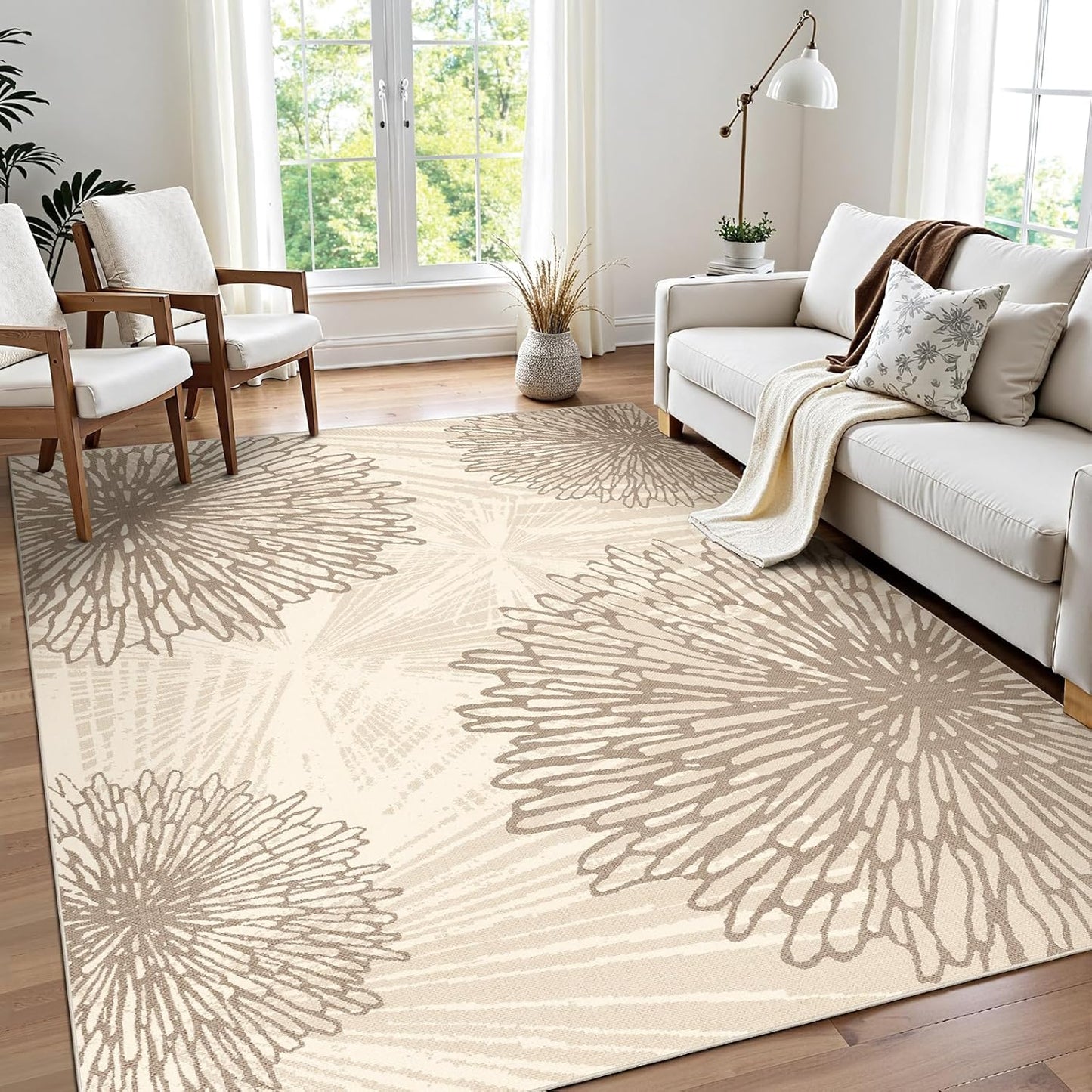 5x7 DecorBeige/Brown,5'x7' WITSHOCK Area Rugs for Living Room: Beige Floral Washable Rugs for Bedroom Dining Room