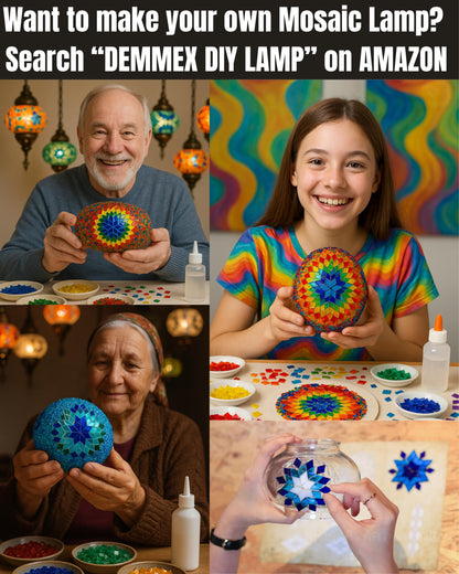 DEMMEX Turkish Table Lamp Moroccan Bedside Light Handmade Tiffany Mosaic Glass Boho Artisan Accent Lighting for Bedroom Living Room, Antique Brass Finish – 15" H, Multicolor