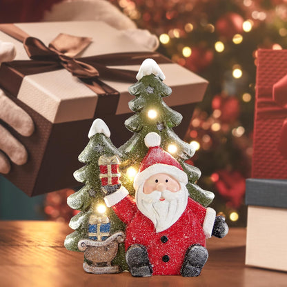 Santa Claus Statues - Christmas Decorations for Indoor Holiday Decor | Light-Up Tree Figurines for Table & Mantle