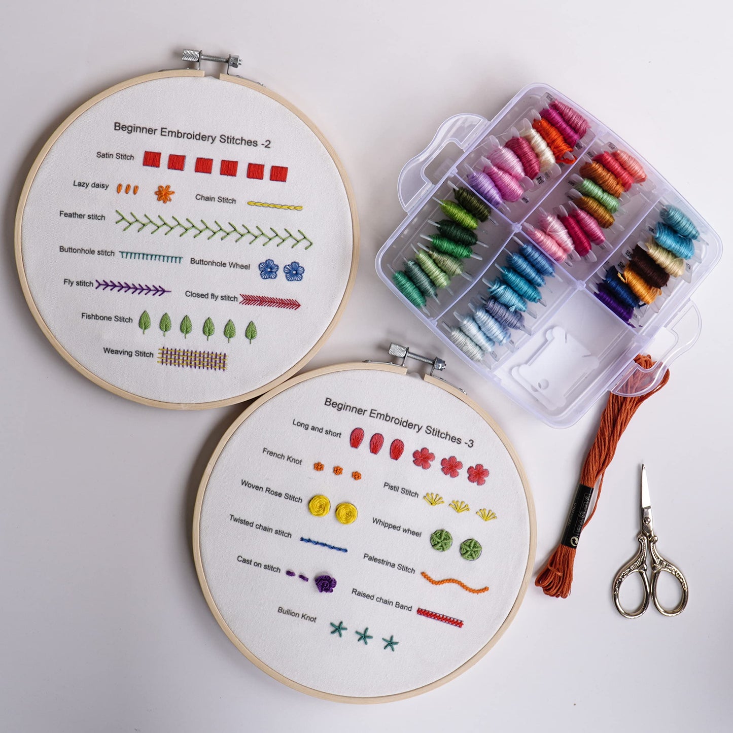 Bonroy Beginners Embroidery Practice kit 3 Sets to Learn 30 Different Stitches for Craft Lover Hand Stitch with Embroidery Fabric with Skill Techniques