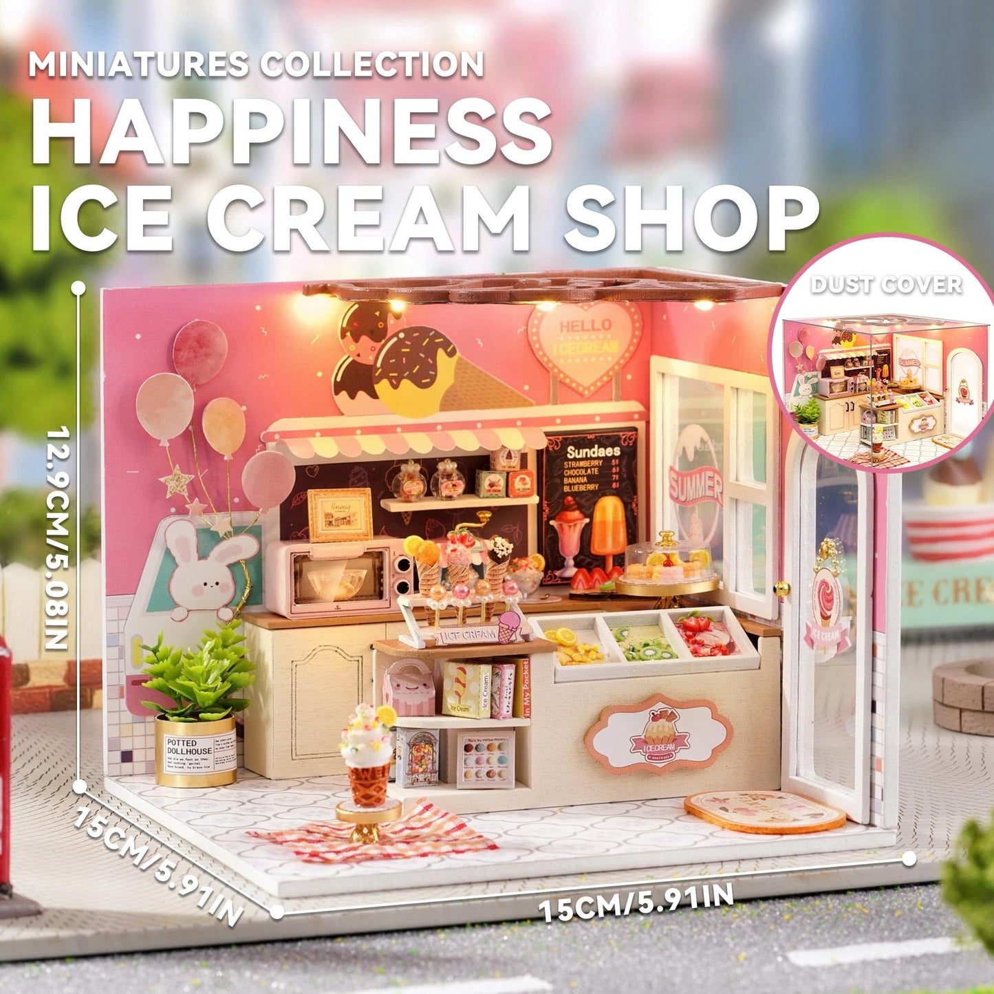 Flever DIY Miniature House Kit, Tiny Home Kit with LED Light, Mini House Build Craft Kits for Adults and Teens, Home Decor Creative Gift for Family/Friends (Happiness ice Cream Shop)
