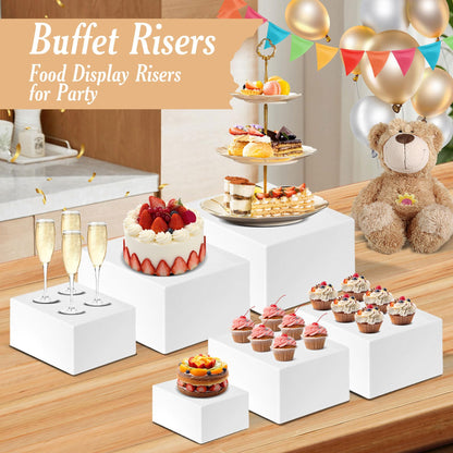 Redants 6 PCS Buffet Risers, Large Food Risers for Buffet Table, Food Display Risers for Party, White Acrylic Boxes Dessert Table Display Set, Risers Display Stands (Size 10" 9" 8" 7" 6" 5", White)
