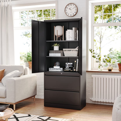 Fesbos Metal Cabinets with Lockable Drawers and Doors Lateral File Cabinets Steel Filing Lockers Book Case for Home Office Hanging Files Letter/Legal/F4/A4 Size
