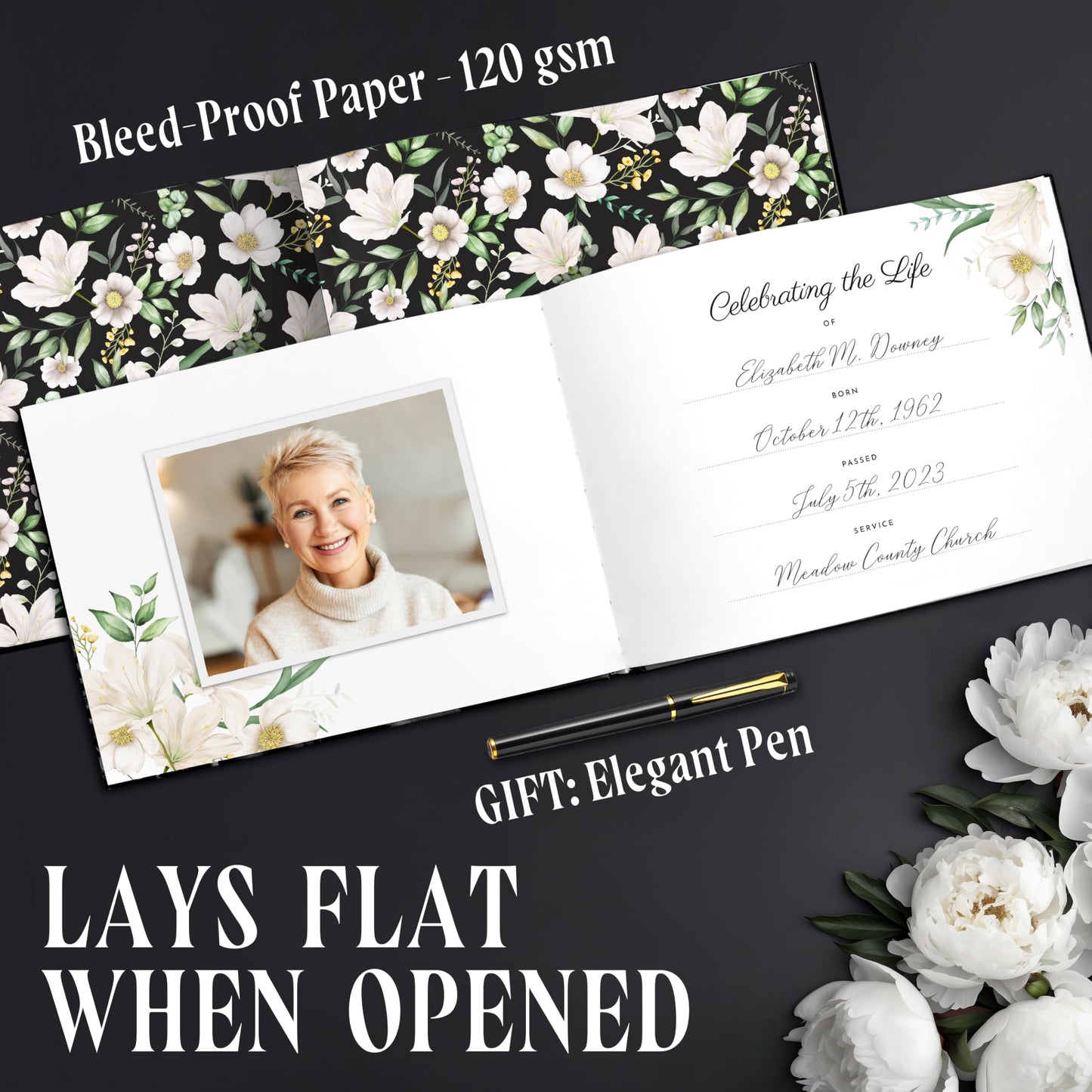 GUATE STORE Funeral Guest Book – Black Cover, 3-Piece Set with Guest Book, Table Sign, and Pen – Memory Book for Celebration of Life, Memorial Signing, Elegant Funeral Supplies, and Durable Design