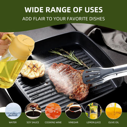 Oil Dispenser for Kitchen, 2 in 1 Olive Oil Sprayer, Olive Oil Dispenser Spray Bottle with Brush, Oil Sprayer for Cooking for Air Fryer, Barbecue, Salad 16oz/470ml (Black)