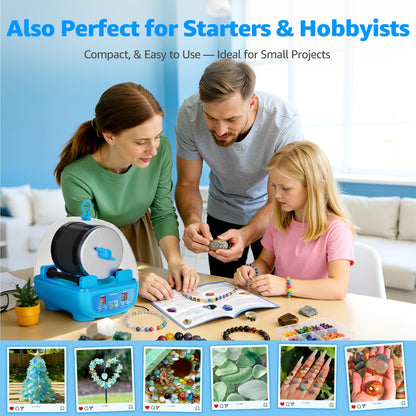 KomeStone K5 Rock Tumbler for Kids & Starters– Dual Noise-Reducing Rock Polisher with Timer, 3 Speeds & Memory Function, Complete Stone Tumbling Kit with Gems & All Accessories – A Fun STEM Gift