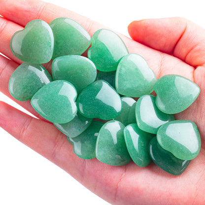 30 PCS Heart Green Aventurine Crystals Natural Polished Green Aventurine Stone Heart Love Carved Healing Crystal Worry Stone