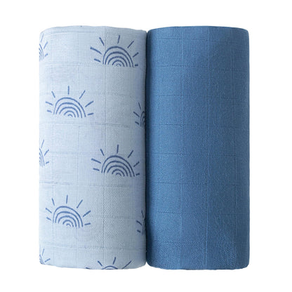 Viviland Muslin Swaddle Blankets, Breathable and Skin-Friendly Baby Receiving Blankets, 2-Pack Sun, 47 x 47 inches