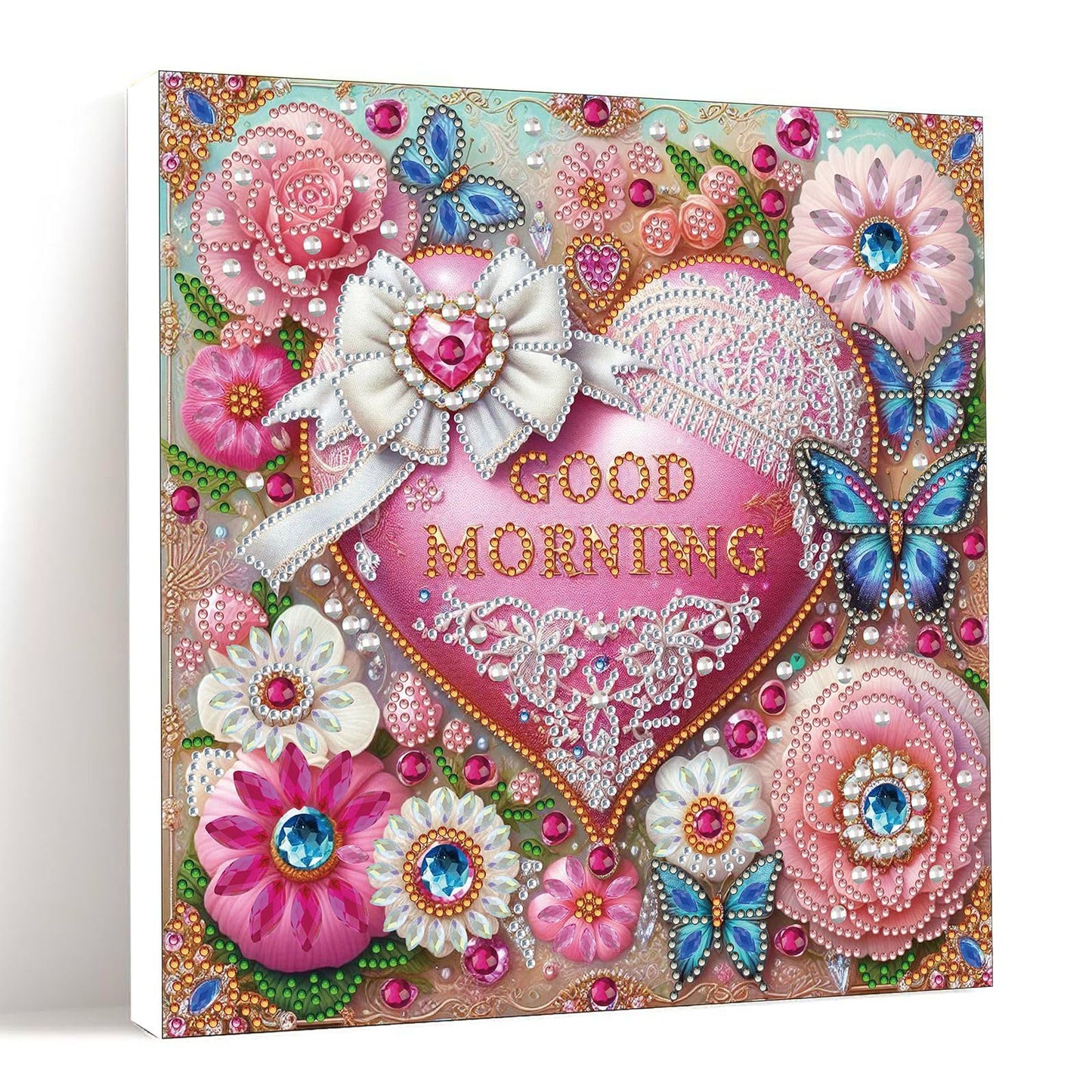 DIYDeligths DIY Diamond Pearl Art Painting with Frame 9.84in Handmade Paste Painting Healing Stress-Relieving Home Wall Decoration No Framing Required (Flowers Heart)