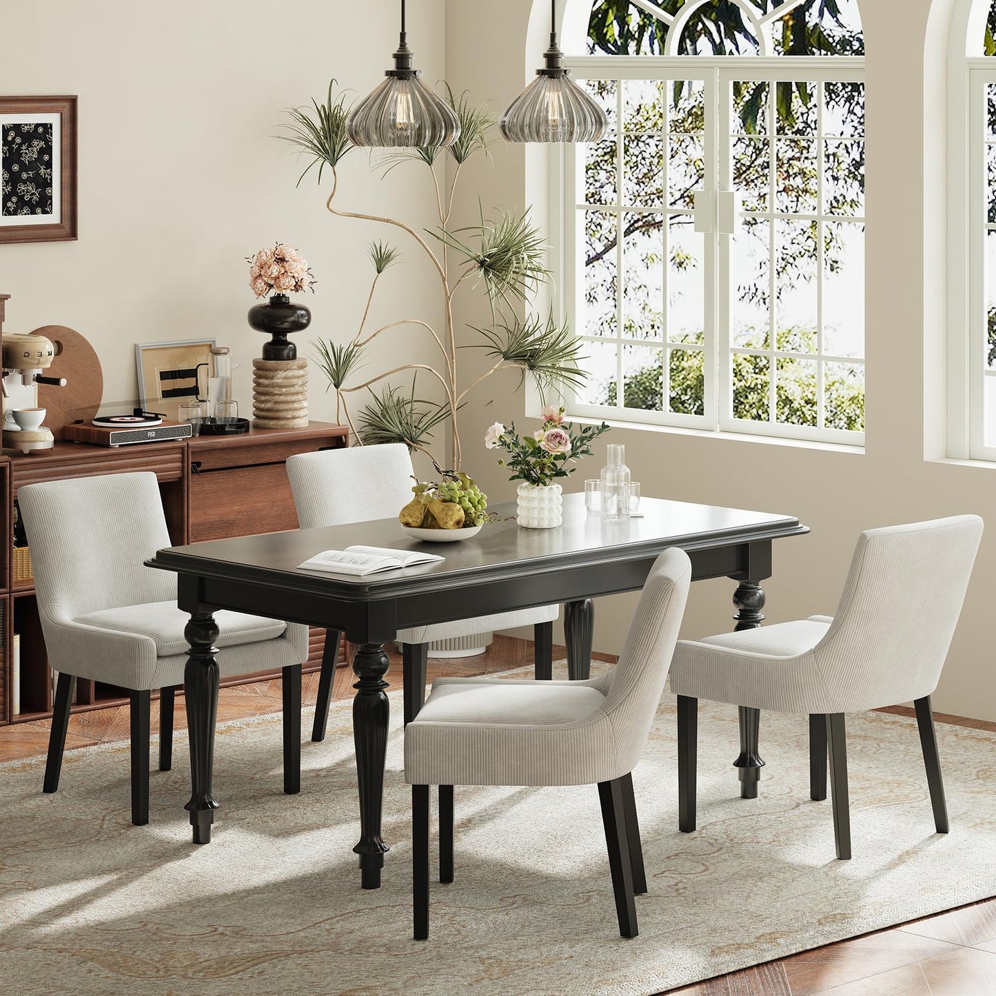 MALOL Dining Chairs Set of 4, Upholstered Corduroy Dining Room Chair with Wood Legs, Mid-Back Padded Kitchen Side Chairs for Dining Room, Beige