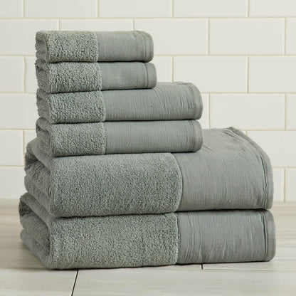Set 100% 2 2 2 Green Bath Towel - Ultra-Soft Cotton, Linen Like Border Design - Bath Towels, Hand Towels, Washcloths