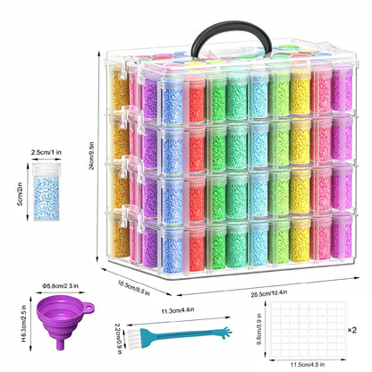 VANSUNS 4-Tier Diamond Painting Storage Box, 208 Slots Large Capacity Portable Transparent Diamond Art Storage, Suitable for Pills,DIY Art Crafts, Diamond Art Storage Containers
