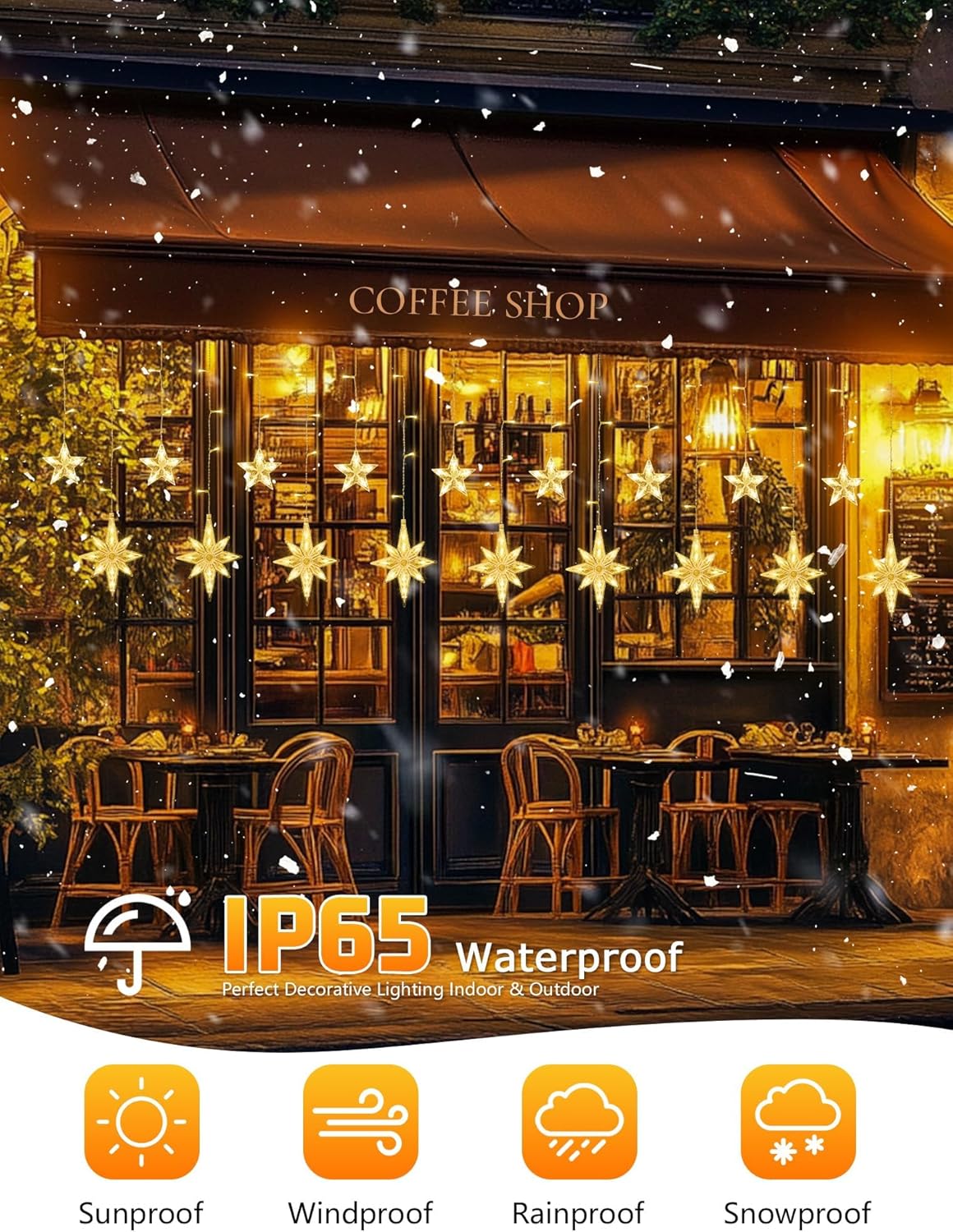126 Lights,7.8ft in,8 LED Star Icicle Connectable Window Curtain Lights Plug Lighting Modes Timer Bethlehem Star