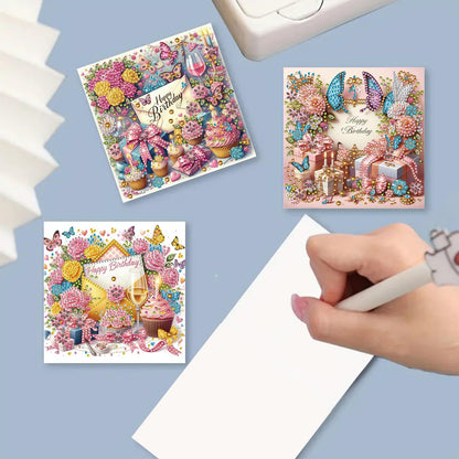 ARTopet 6Pcs DIY Folding Greeting Card Diamond Art Painting Creative Design Foldable Thank You Cards Blessing Greeting Card Set for Birthday Christmas Crafts Gift-Happy birthday01