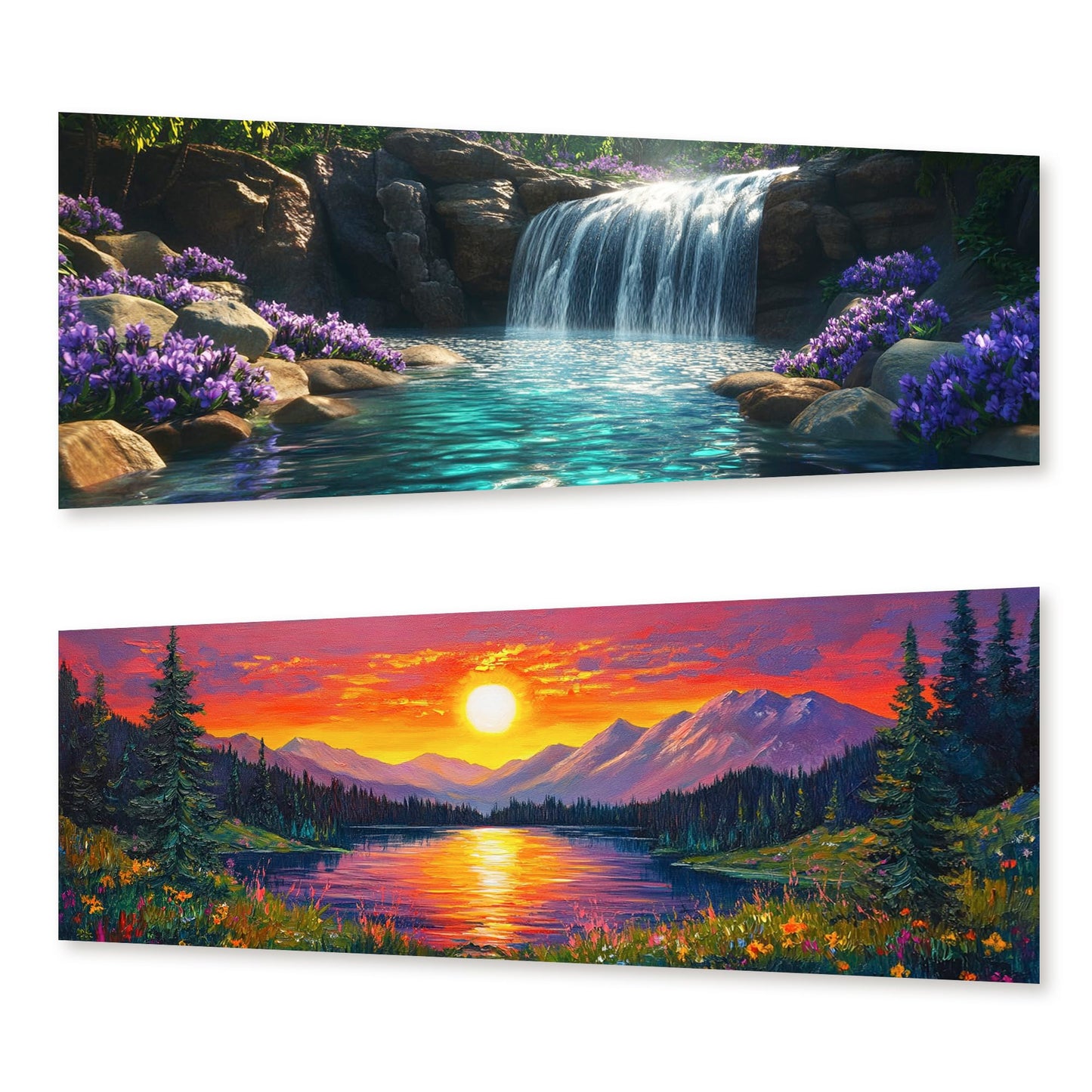 Zariocy 2 Pack Large Diamond Art Kits for Adults Landscape, DIY Diamond Painting Art Round Full Drill Crystal Diamond Embroidery Paintings Arts Craft for Home Wall Decor 31.5x11.81 inch