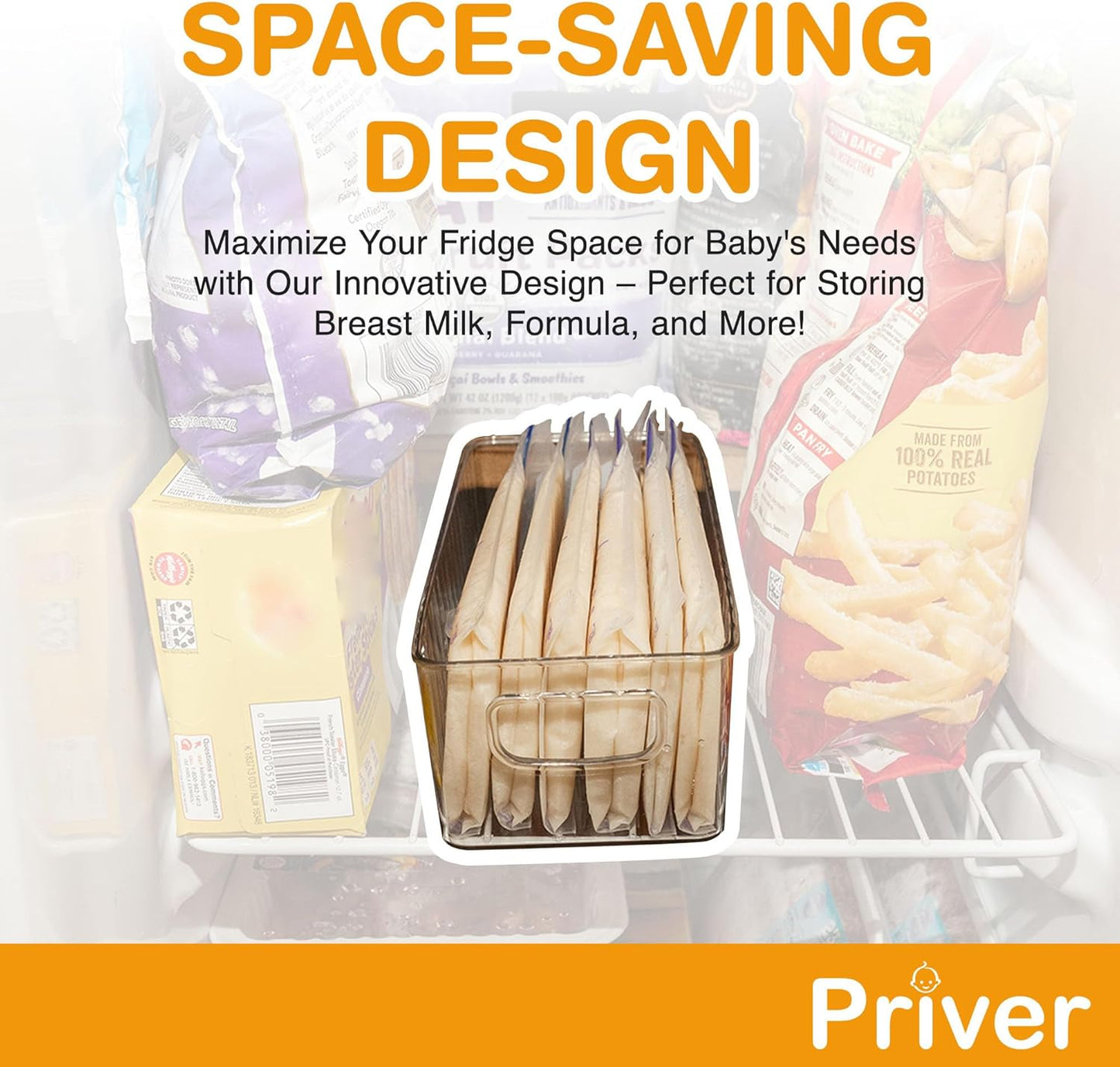 4 pack 5.2 9.3" 4.2" Priver - Breast Milk Freezer Storage Containers, - Breastfeeding Essential in Organization
