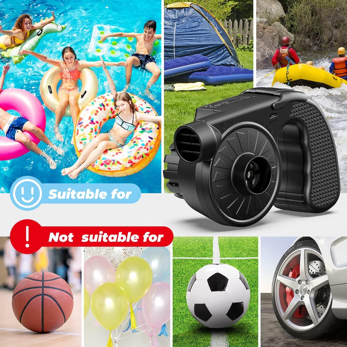 Dr.meter Portable Electric Air Mattress Pump - Rechargeable 4000mAh Battery Quick-Fill Inflator for Camping